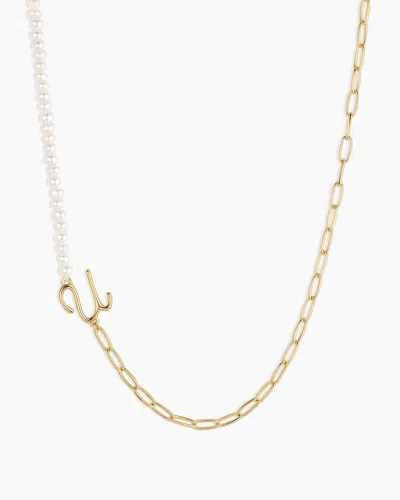 Gorjana Lou Pearl Alphabet Necklace In 18k Gold Plated
