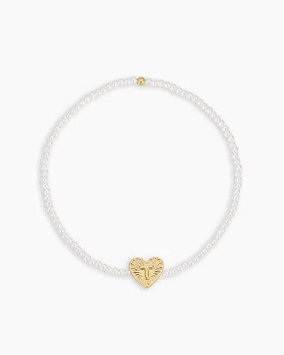 Gorjana Pearl Vintage Heart Alphabet Bracelet In 18k Gold Plated
