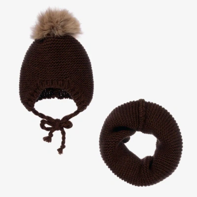 Gorros Navarro Babies' Brown Knitted Hat & Snood Set