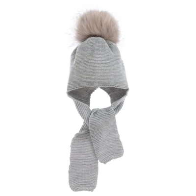 Gorros Navarro Grey Knitted Baby Hat & Scarf In Gray