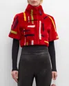Gorski Abstract Short-sleeve Lamb Shearling Crop Bolero In Redmulti Intarsia