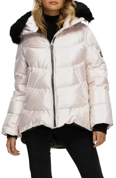 Gorski Apres-ski High-low Jacket With Detachable Genuine Shearling Hood Trim In Multi