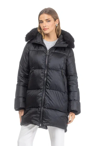 Gorski Apres-ski Horizontal Jacket With Detachable Toscana Lamb Hood Trim In Black