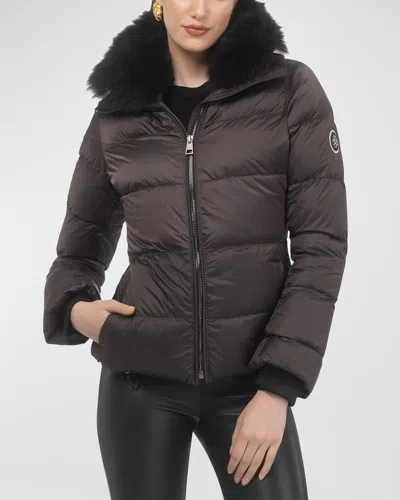Gorski Apres-ski Jacket With Detachable Toscana Lamb Shearling Collar In Brown/black