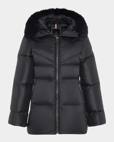 Gorski Apres-ski Jacket With Detachable Toscana Lamb Shearling Hood Trim In Black