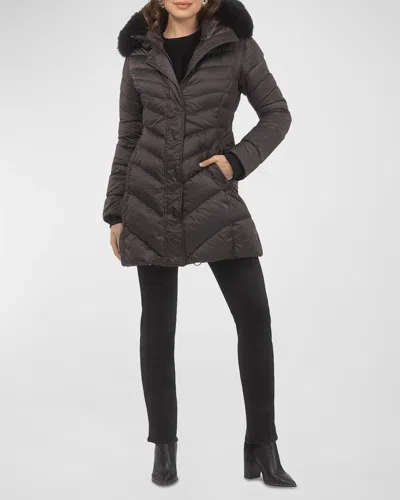 Gorski Apres-ski Jacket With Detachable Toscana Lamb Shearling Hood Trim In Brown/black