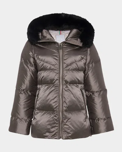 Gorski Apres-ski Jacket With Detachable Toscana Lamb Shearling Hood Trim In Gray