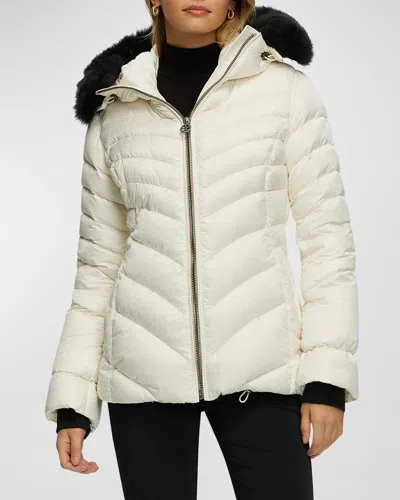 Gorski Apres-ski Jacket With Detachable Toscana Lamb Shearling Hood Trim In Ivory/black