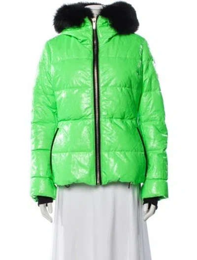 Pre-owned Gorski Apres Ski Leather Down Coat In Green