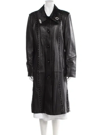 Pre-owned Gorski Apres Ski Leather Trench Coat In Black
