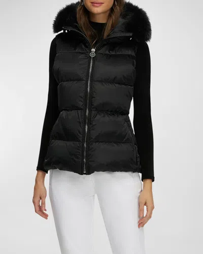 Gorski Apres-ski Vest With Detachable Toscana Lamb Shearling Hood Trim In Black