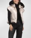 Gorski Apres-ski Vest With Detachable Toscana Lamb Shearling Hood Trim In Gold/black
