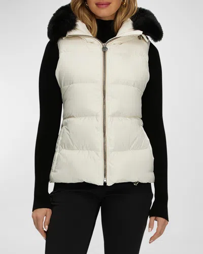 Gorski Apres-ski Vest With Detachable Toscana Lamb Shearling Hood Trim In Ivory/black