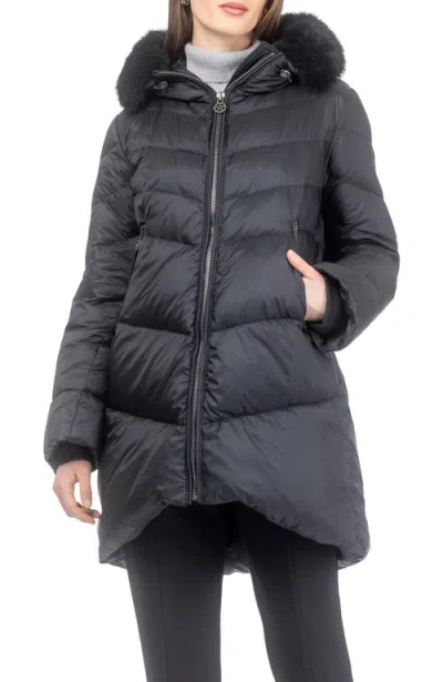 Gorski Apres-ski Chevron Long Parka With Detachable Toscana Lamb Hood Trim In Black