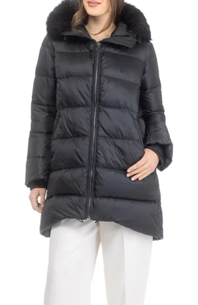 Gorski Apres-ski Horizontal Parka Coat With Detachable Toscana Lamb Hood Trim In Black