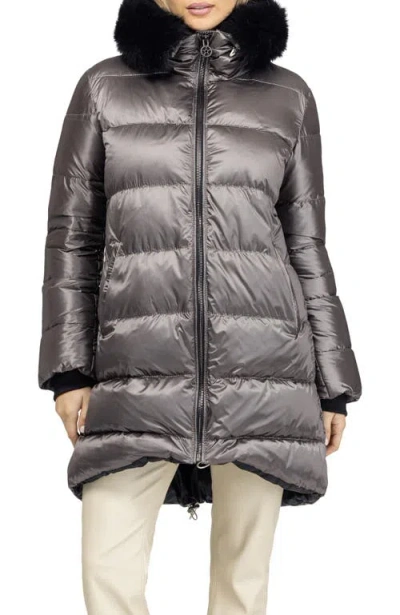 Gorski Apres-ski Horizontal Parka Coat With Detachable Toscana Lamb Hood Trim In Gray