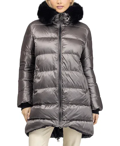 Gorski Apres-ski Mid-length Jacket With Detachable Toscana Lamb Hood Trim In Greige/black