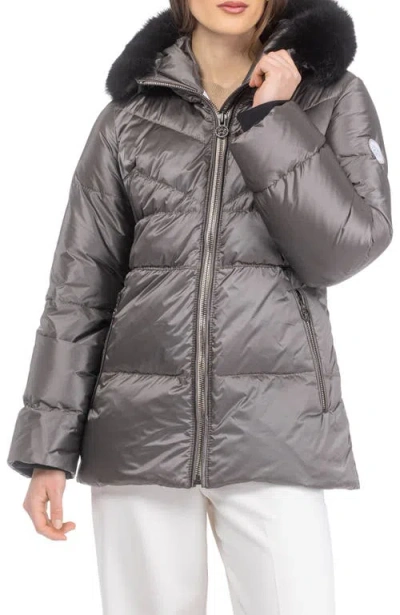 Gorski Apres-ski Short Parka, Detachable Toscana Lamb Hood Trim In Gray