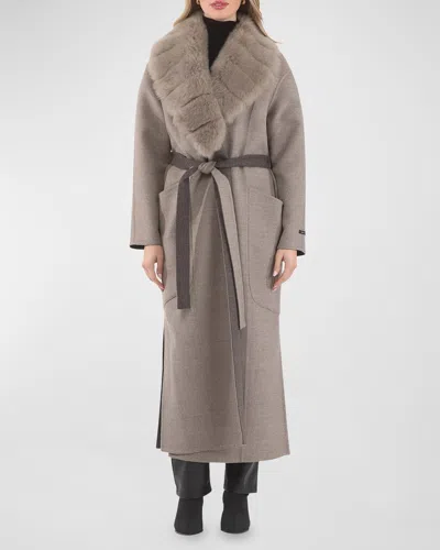 Gorski Belted Cashmere Wrap Coat With Detachable Merinillo Lamb Shearling Collar In Light Brown