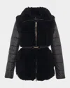 Gorski Belted Curly Lamb Shearling Jacket With Quilted Sleeves & Back In Black