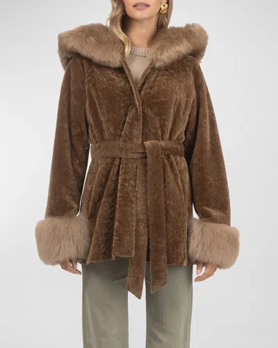 Gorski Belted Lamb Shearling Reversible Parka With Merinillo Lamb Shearling Trim In Navy