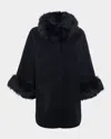 Gorski Cashmere & Wool Blend Cape With Select Lamb Shearling Trim In Black