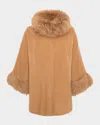 Gorski Cashmere & Wool Blend Cape With Select Lamb Shearling Trim In Brown