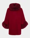 Gorski Cashmere & Wool Blend Cape With Select Lamb Shearling Trim In Burgundy