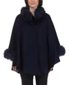Gorski Cashmere & Wool Cape With Lamb Trim In Blue