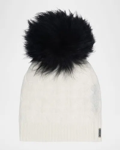 Gorski Cashmere Cable-knit Hat With Shearling Pompom In Ivory Black