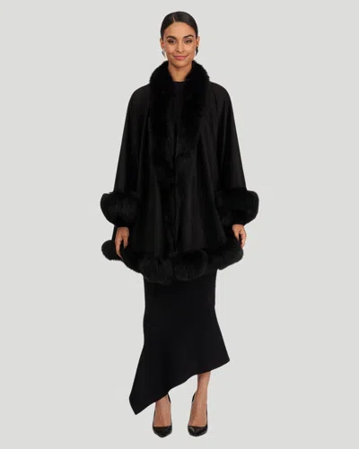 Gorski Cashmere Cape With Fox Trim In Black