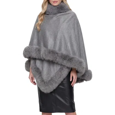 Gorski Cashmere Cape With Genuine Shearling Trim In Gray