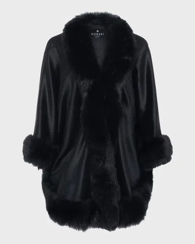 Gorski Cashmere Cape With Toscana Lamb Trim In Black