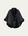 Gorski Cashmere Cape With Toscana Shearling Lamb Trim In Black