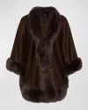 Gorski Cashmere Cape With Toscana Lamb Trim In Dark Brown