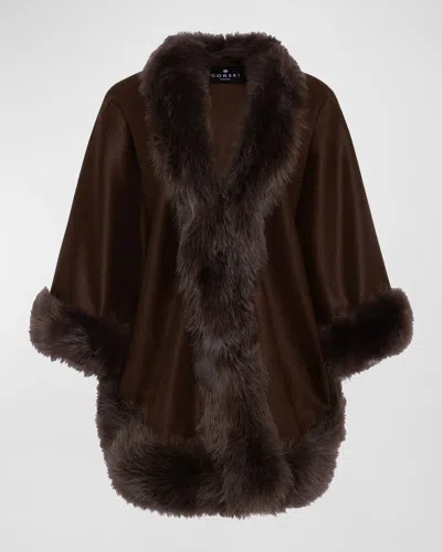 Gorski Cashmere Cape With Toscana Lamb Trim In Dark Brown