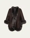 Gorski Cashmere Cape With Toscana Shearling Lamb Trim In Black