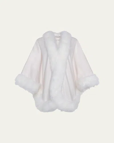 Gorski Cashmere Cape With Toscana Shearling Lamb Trim In Ivory