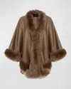 Gorski Cashmere Cape With Toscana Lamb Trim In Khaki Taupe