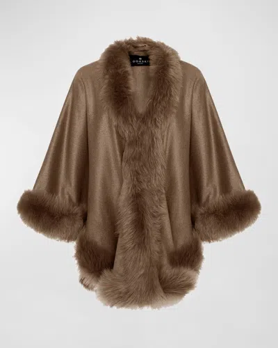 Gorski Cashmere Cape With Toscana Lamb Trim In Khaki Taupe