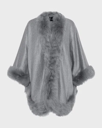 Gorski Cashmere Cape With Toscana Lamb Trim In Light Gray