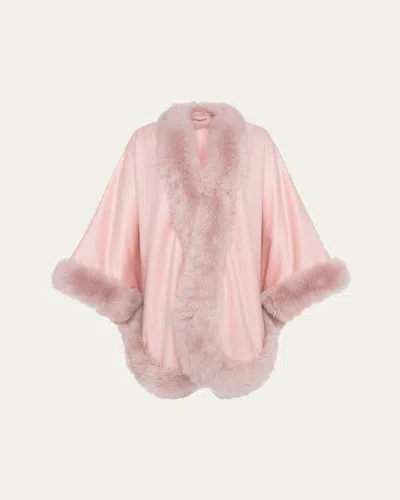 Gorski Cashmere Cape With Toscana Shearling Lamb Trim In Pink