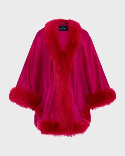 Gorski Cashmere Cape With Toscana Lamb Trim In Magenta