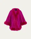 Gorski Cashmere Capelet With Lamb Shearling Trim In Magenta