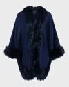 Gorski Cashmere Cape With Toscana Lamb Trim In Navy