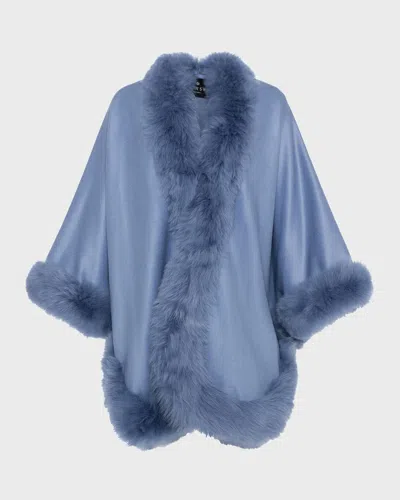 Gorski Cashmere Cape With Toscana Lamb Trim In Powder Blue