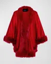 Gorski Cashmere Cape With Toscana Lamb Trim In Red