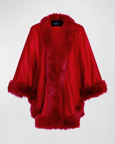 Gorski Cashmere Cape With Toscana Lamb Trim In Red