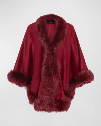 Gorski Cashmere Capelet With Lamb Shearling Trim In Wine