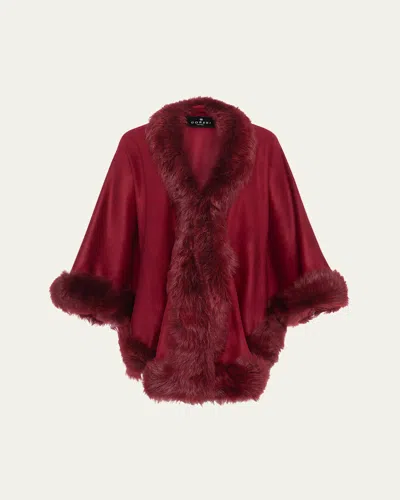 Gorski Cashmere Cape With Toscana Lamb Trim In Wine